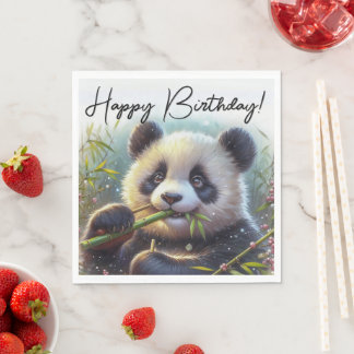 Servilleta De Papel Adorable Panda Bear Comer Bambú Feliz Cumpleaños