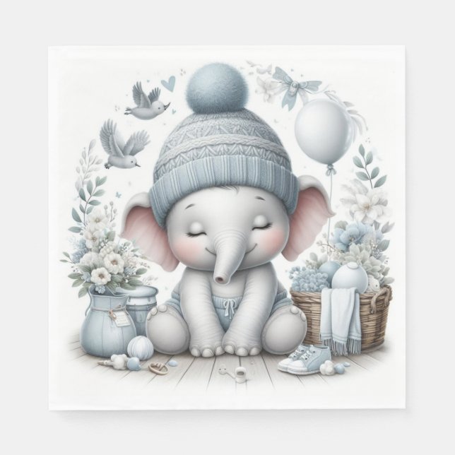 SERVILLETA DE PAPEL ADORABLE PASTEL BABY BLUE BOY ELEPHANT (Anverso)