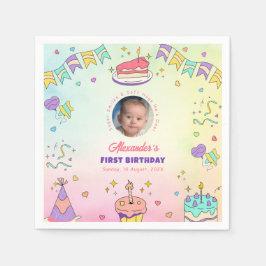 Servilleta De Papel Adorable Pastel Baby Boy 1st Birthday Photo Napkin