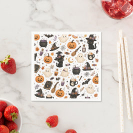 Servilleta De Papel Adorable patrón de acuarela de Halloween con gatos