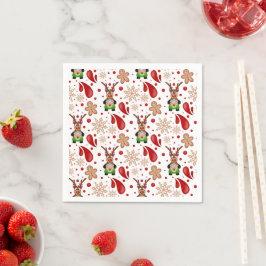 Servilleta De Papel Adorable Reno de Navidad Rojo Festivo