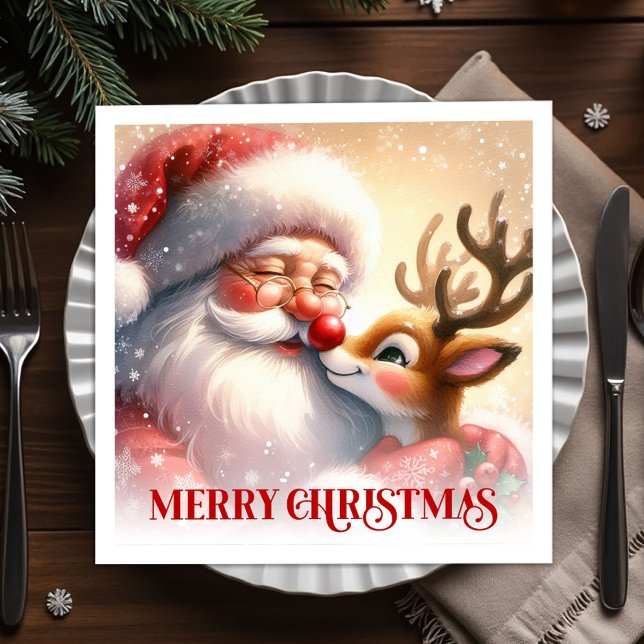 Servilleta De Papel Adorable Santa Rudolph Festive Party Napkins (Adorable Santa Rudolph Festive Party Napkins)
