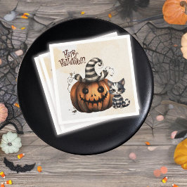 Servilleta De Papel Adorable Spooki Strike Halloween Kitten Pumpkin