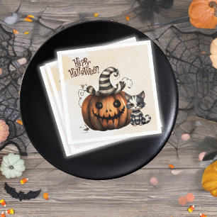 Servilleta De Papel Adorable Spooki Strike Halloween Kitten Pumpkin