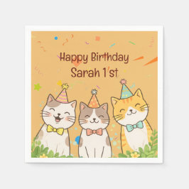 Servilleta De Papel Adorable Trio of Birthday Cats | Custom Name & Age