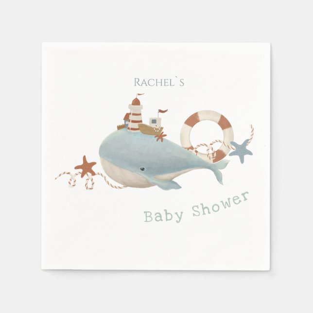 Servilleta De Papel Adorable Whale Baby Shower (Anverso)
