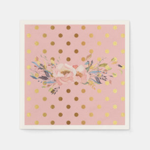 Servilleta De Papel Adorables flores de lunares dorados falsos