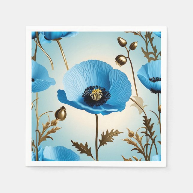 Servilleta De Papel Adormidera Azul Botánico De Lujo (Anverso)