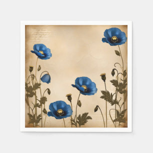 Servilleta De Papel Adormidera azul vintage en pergamino mayor