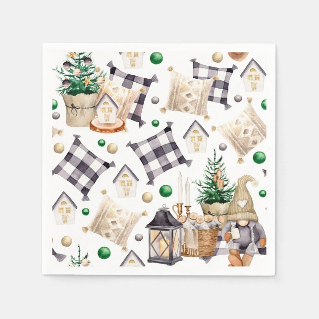 Servilleta De Papel Adorno de Navidad Gnomo Feliz (Anverso)