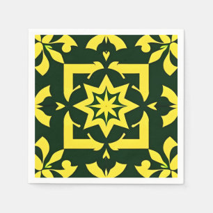 Servilleta De Papel Adorno floral amarillo sobre fondo verde