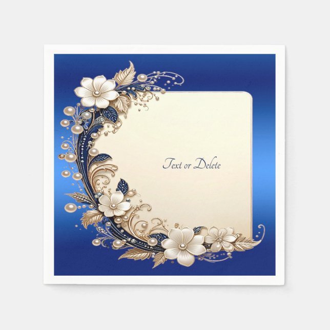 Servilleta De Papel Adorno Floral Blanco Azul (Anverso)