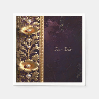 Servilleta De Papel Adorno Floral Dorado con Perlas
