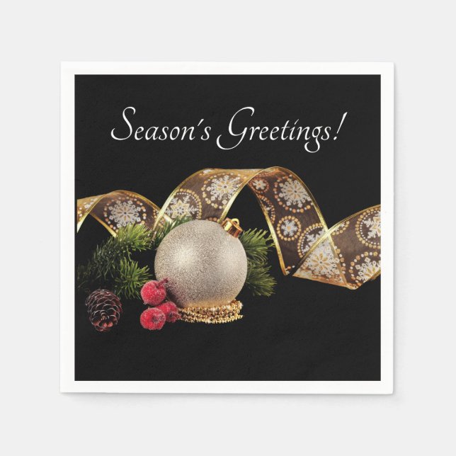 Servilleta De Papel Adorno, lazo verde y dorado (Anverso)