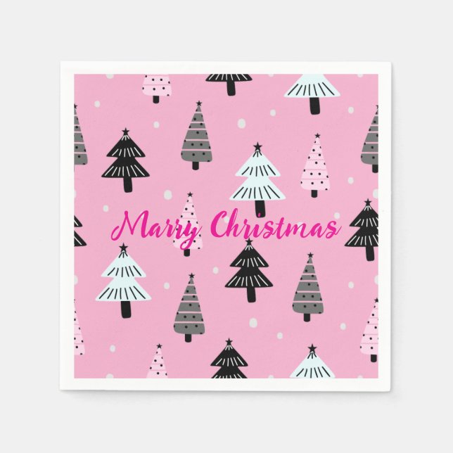 Servilleta De Papel Adorno navideño rosa Feliz Navidad (Anverso)