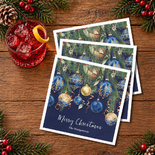 Servilleta De Papel Adornos de Navidad Chic Dorado y Azul para Árbol