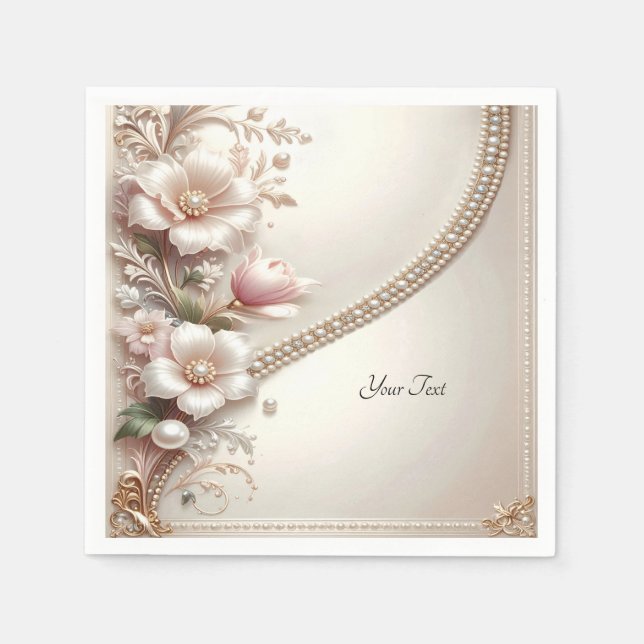 Servilleta De Papel Adornos florales y perlas (Anverso)