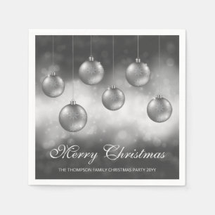 Servilleta De Papel Adornos Navideños Gris Plateado Con Texto Personal