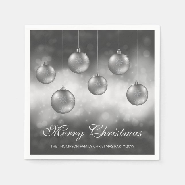 Servilleta De Papel Adornos Navideños Gris Plateado Con Texto Personal (Anverso)