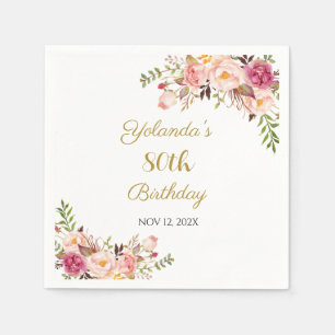 Servilleta De Papel Adult Birthday Napkins, Floral Burgundy Napkins