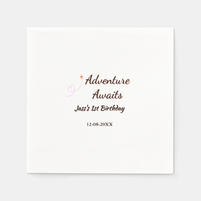 Servilleta De Papel Adventure awaits 1st birthday name date planeretro (Anverso)