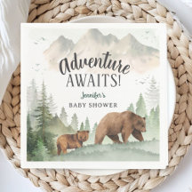 Adventure Awaits Baby Shower Woodland Bear Paper