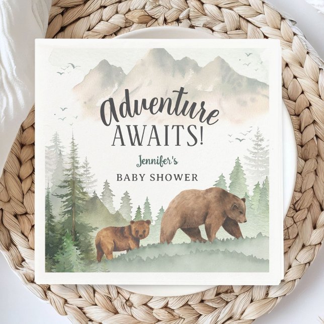 Servilleta De Papel Adventure Awaits Baby Shower Woodland Bear Paper (Subido por el creador)