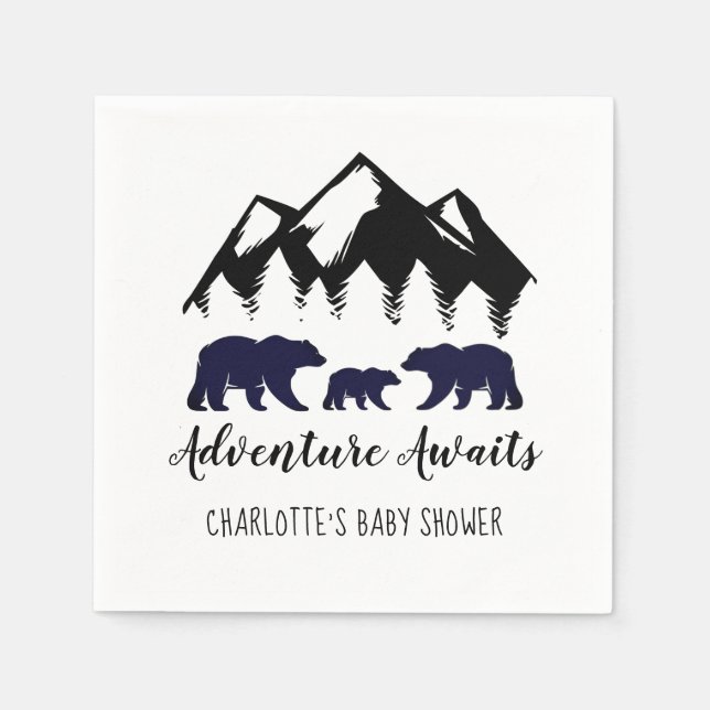Servilleta De Papel Adventure Awaits Bears Baby Shower Napkins (Anverso)
