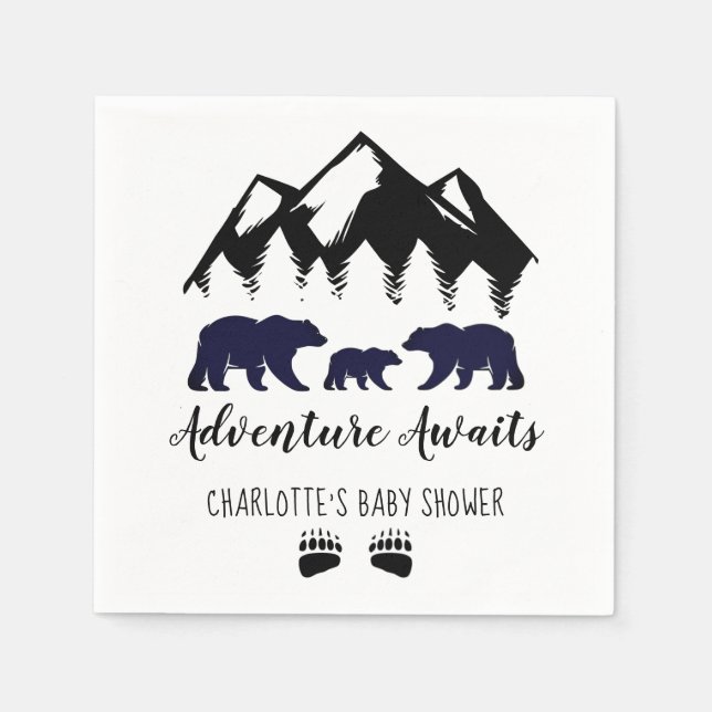 Servilleta De Papel Adventure Awaits Bears Baby Shower Napkins (Anverso)