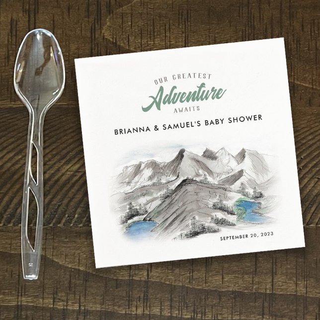 Servilleta De Papel Adventure Awaits Couples Baby Shower Mountains (Subido por el creador)