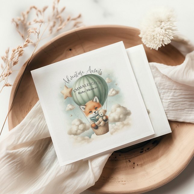 Servilleta De Papel Adventure Awaits Hot Air Balloon Fox Baby Shower (Subido por el creador)