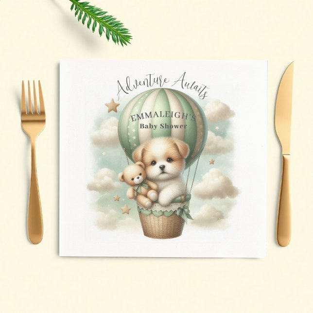Servilleta De Papel Adventure Awaits Hot Air Balloon Puppy Baby Shower (Subido por el creador)