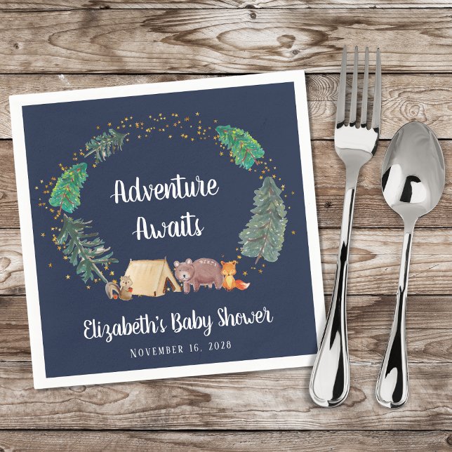 Servilleta De Papel Adventure Awaits Woodland Animals Baby Shower (Subido por el creador)