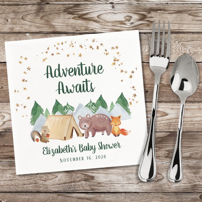 Servilleta De Papel Adventure Awaits Woodland Animals Baby Shower (Subido por el creador)