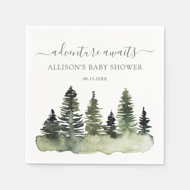 Servilleta De Papel Adventure Awaits Woodland Baby Shower (Anverso)