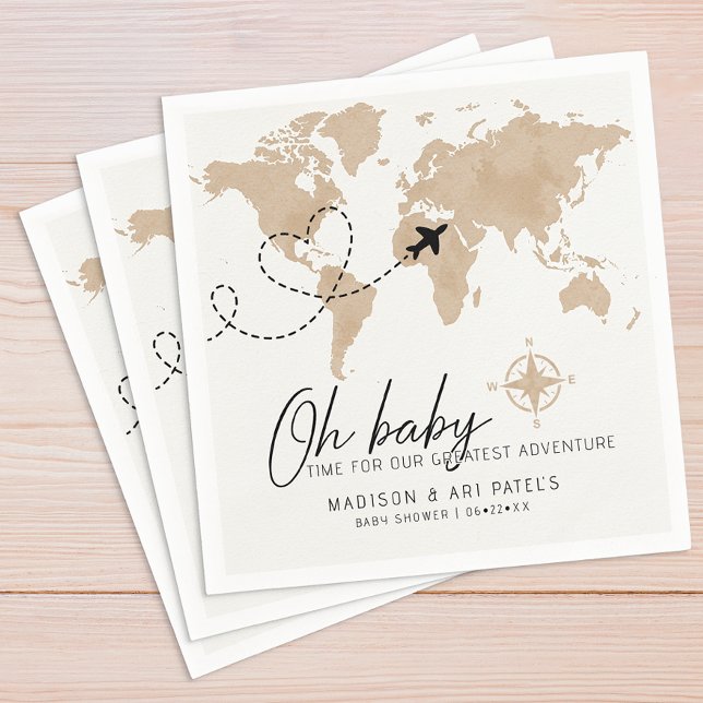 Servilleta De Papel Adventure Awath Baby Shower Map Napkins (Baby Shower Party Napkins)