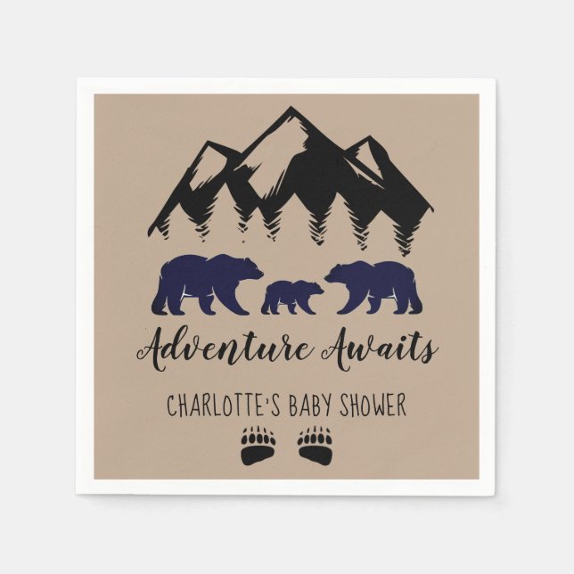 Servilleta De Papel Adventure Awath Bears Kraft Baby Shower Napkins (Anverso)