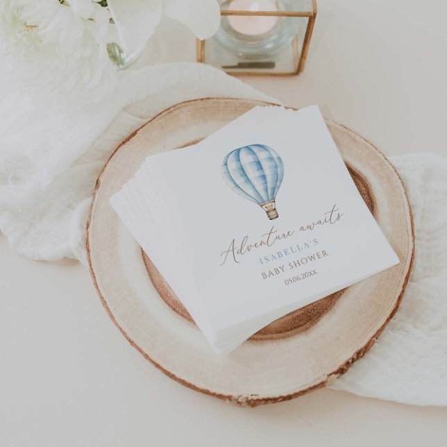 Servilleta De Papel Adventure Awath Blue Hot Air Balloon Baby Shower (Subido por el creador)