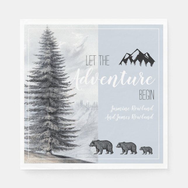 Servilleta De Papel Adventure Awath Rustic Woodland Bears Baby Shower (Anverso)