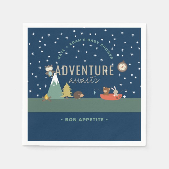 Servilleta De Papel Adventure Awath Woodland Boy Navy Baby Shower (Anverso)