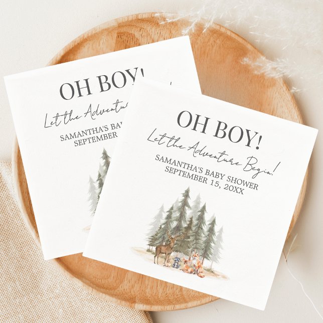 Servilleta De Papel Adventure Begin Baby Shower (Let the Adventure Begin Woodland Animals Baby Shower Napkin)