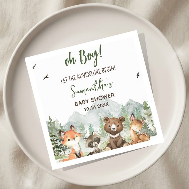 Servilleta De Papel Adventure Begin Woodland Animals Baby Shower (Subido por el creador)