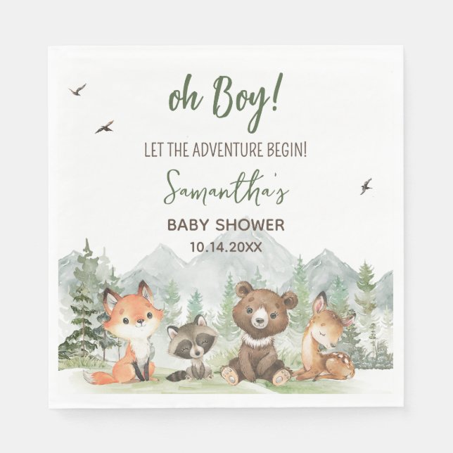 Servilleta De Papel Adventure Begin Woodland Animals Baby Shower (Anverso)