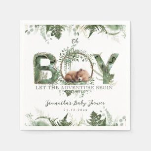 Servilleta De Papel Adventure Begin Woodland Bear Baby Boy Shower