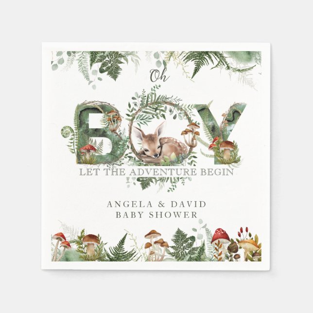 Servilleta De Papel Adventure Woodland Mushroom Fern Baby Boy Shower (Anverso)