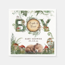 Servilleta De Papel Adventure Woodland Mushroom Fern Baby Boy Shower