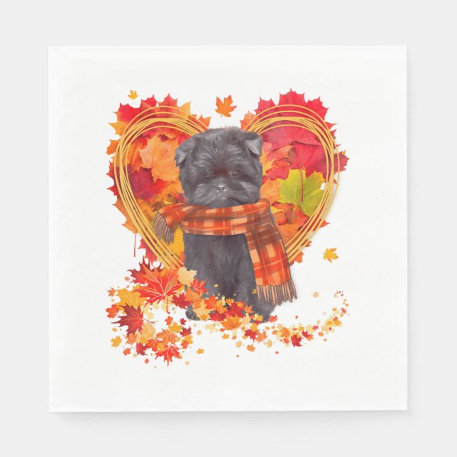 Servilleta De Papel Affenpinscher Con Corazón De Hojas De Otoño (Anverso)