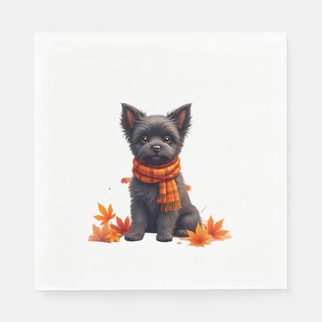 Servilleta De Papel Affenpinscher With Heart Made Of Autumn Leaves (Anverso)