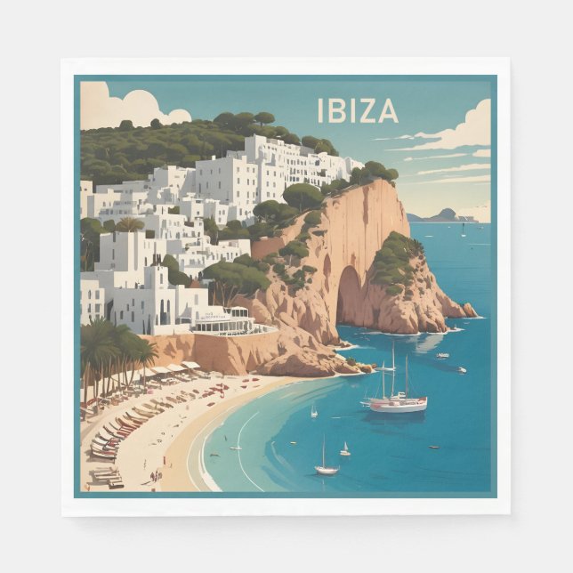 Servilleta De Papel Afiche de viajes de Ibiza, España (Anverso)