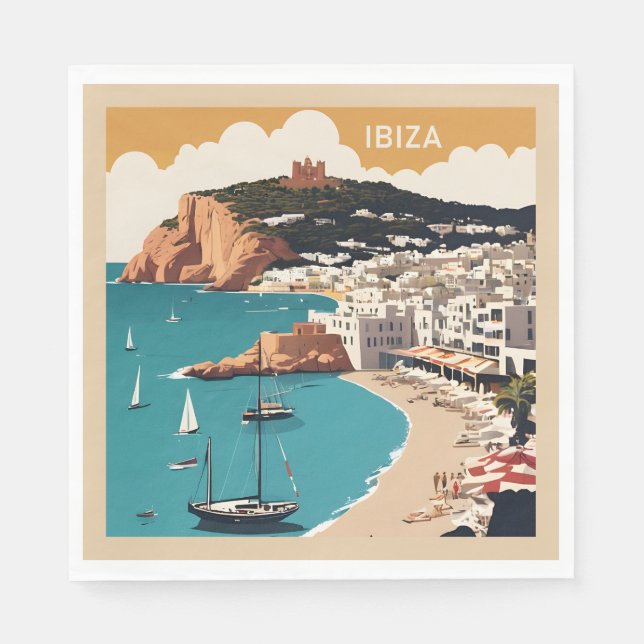 Servilleta De Papel Afiche de viajes de Ibiza, España (Anverso)